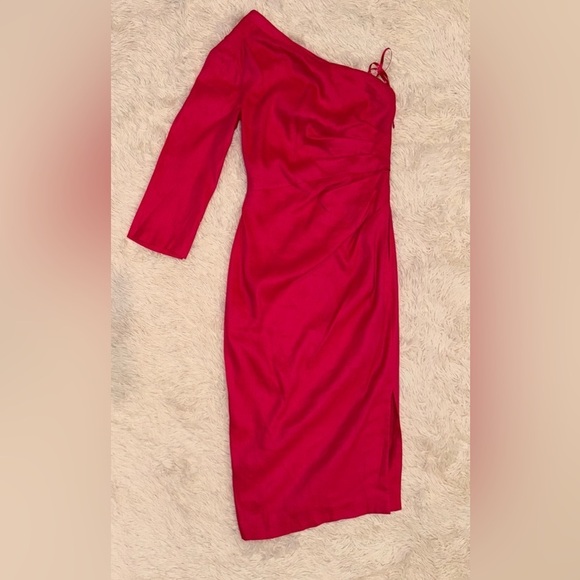 NWOT Veronica Beard Patsy Linen one shoulder pink midi Dress sz 0 - Picture 6 of 10